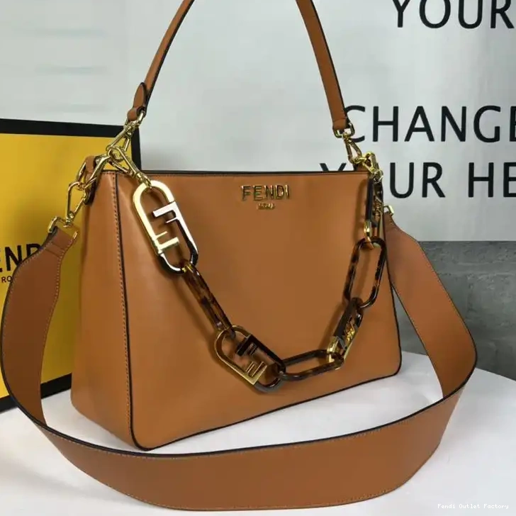 Affordable HOT Bag Leather O'Lock Calf In Brown Fendi Shoulder Zip 0406
